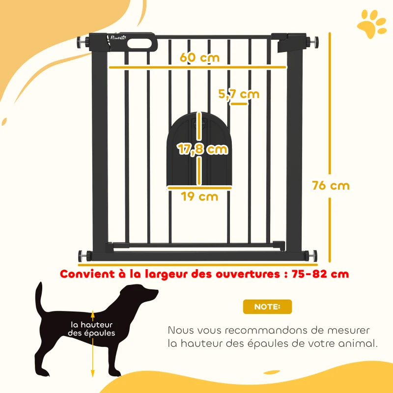 PawHut Barrière de sécurité animaux avec porte fermeture automatique système de double verrouillage, acier noir