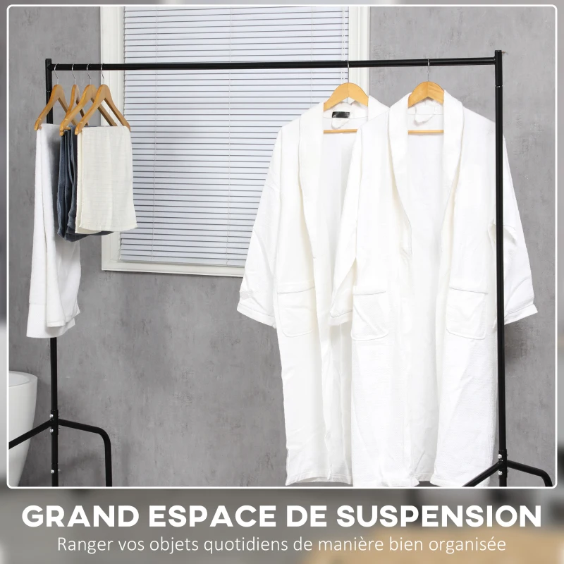 HOMCOM Portant à Vêtements avec Roulettes Tringle a Vêtement solide Charge 140 Kg 180 x 60 x 170 cm Porte-Manteau en acier noir