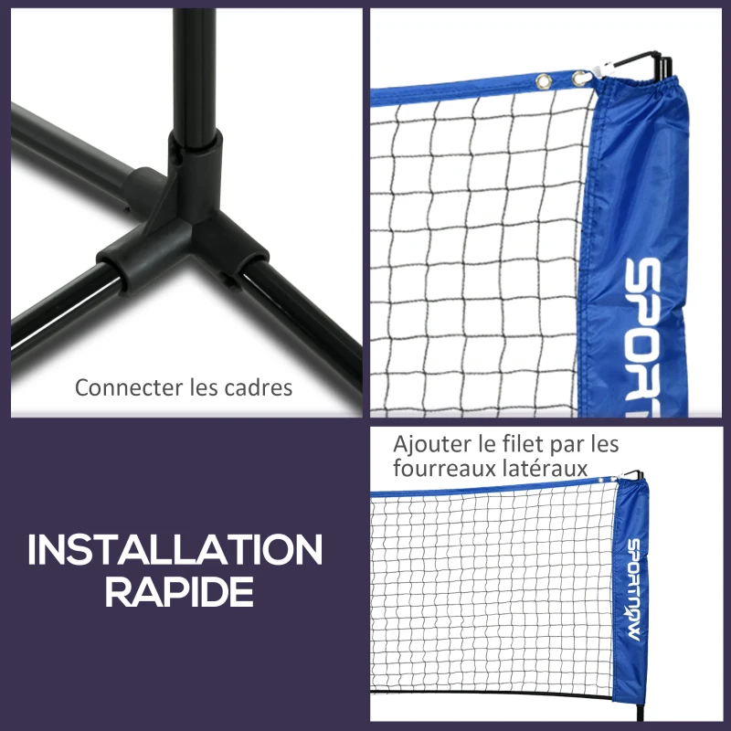 SPORTNOW Filet de badminton, filet portable, hauteur ajustable 107-155 cm, avec sac de transport, cadre métallique, noir, bleu