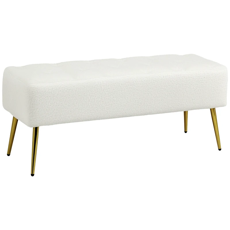 HOMCOM Banc rembourré, boutonnière, imitation laine d'agneau, jambes dorées, jusqu'à 120kg, 112x41x46cm, Crème