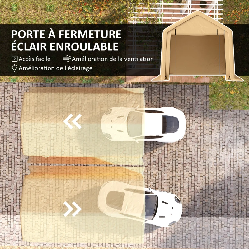 Outsunny Carport tente de garage 3 x 5,2 m, abri voiture extérieur carport pour voiture avec porte enroulable amovible jaune
