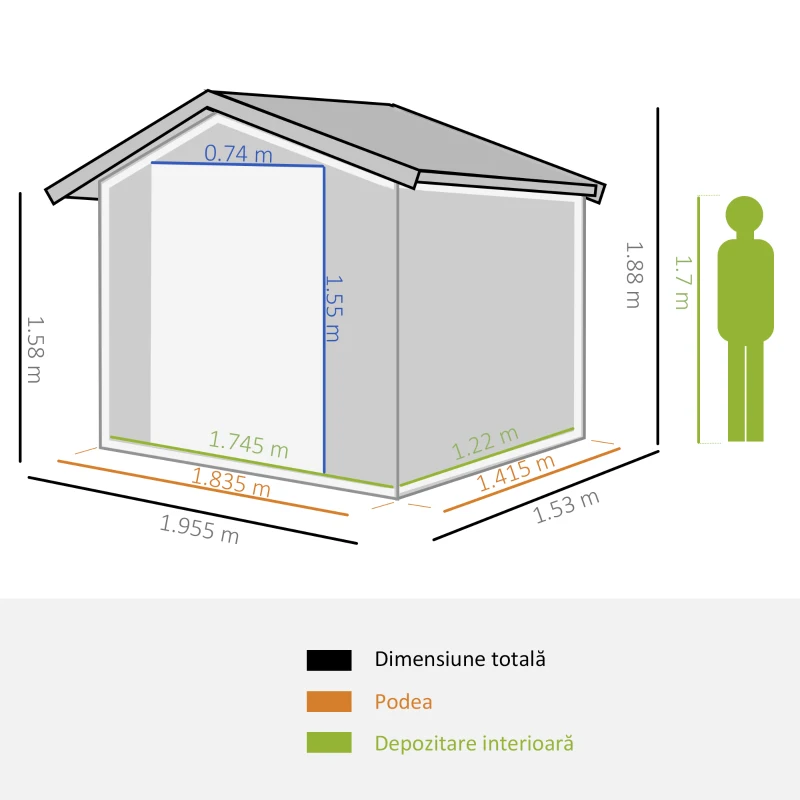 Outsunny Magazie Gradina 2×1,5×1,9 m – Otel Zincat cu Usi Culisante(m-3)
