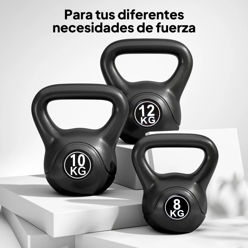 HOMCOM Pesa Rusa de 10 kg Kettlebell Relleno de Arena con Mango Ancho Antideslizante para Entrenamiento 25x19x28 cm Negro