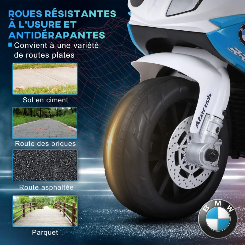 HOMCOM Moto électrique pour enfants 3 roues 6V 2,5 Km/h effets lumineux et sonores charge max. 20 kg BMW S1000 RR bleu
