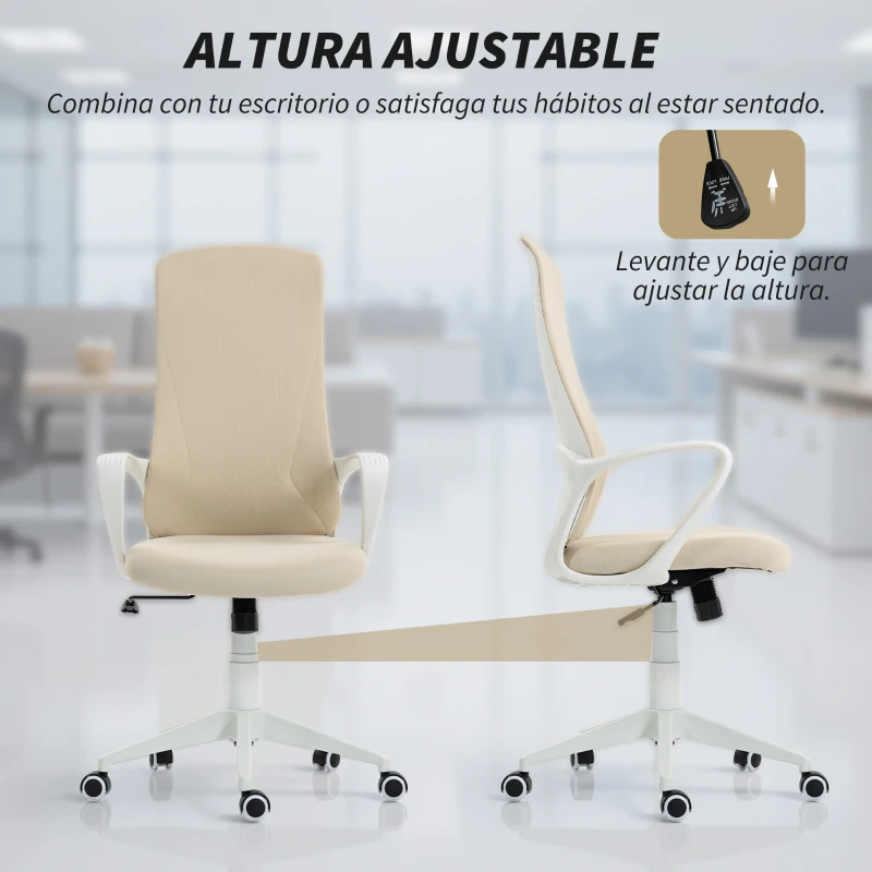 Vinsetto Silla de Oficina Giratoria Altura Ajustable con Reposabrazos Función de Basculante Respaldo Alto 62x56x110-119,5cm Beige