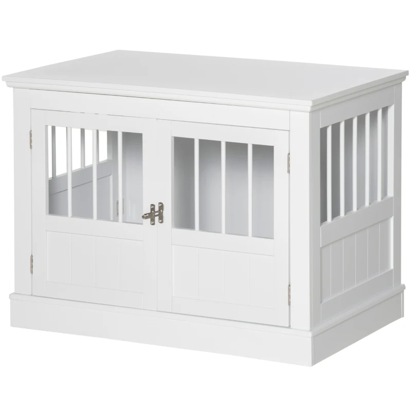 PawHut Gaiola para Cães com Mesa Auxiliar Casa para Animais de Estimação Moderna com 3 Portas e Fecho Magnético para Cães Pequenos 78x53x59,3 cm Branco