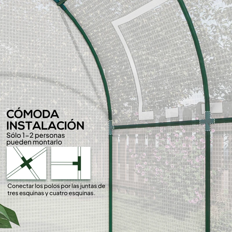 Outsunny Invernadero de Jardín 180x180x200 cm Invernadero de Túnel Pequeño con Puerta Enrollable y Ventana de Malla Blanco