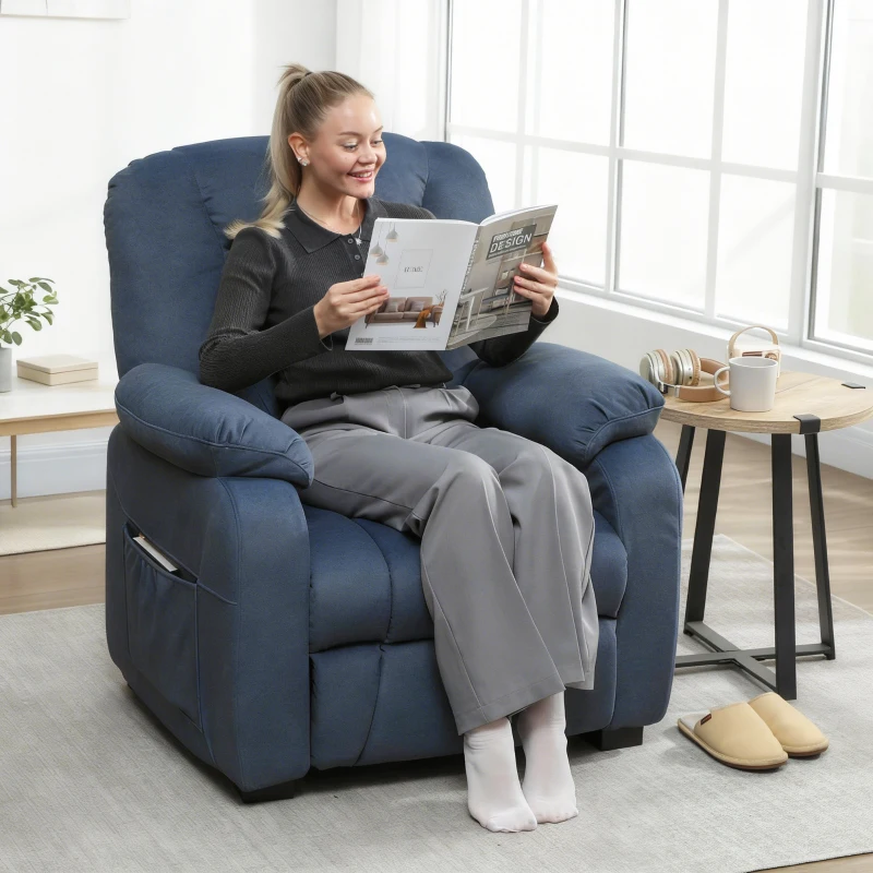 HOMCOM Sillón Relax Reclinable Eléctrico Silencioso con Función Memoria Reposapiés Mando a Distancia Bolsillos Laterales Azul