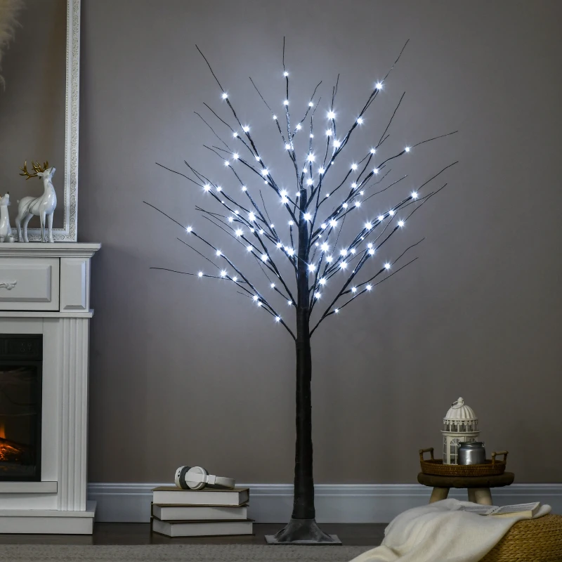HOMCOM Arbre lumineux LED - décoration lumineuse blanc froid - 96 LEDs - usage intérieur - 150 cm - décoration de noël chambre maison marron