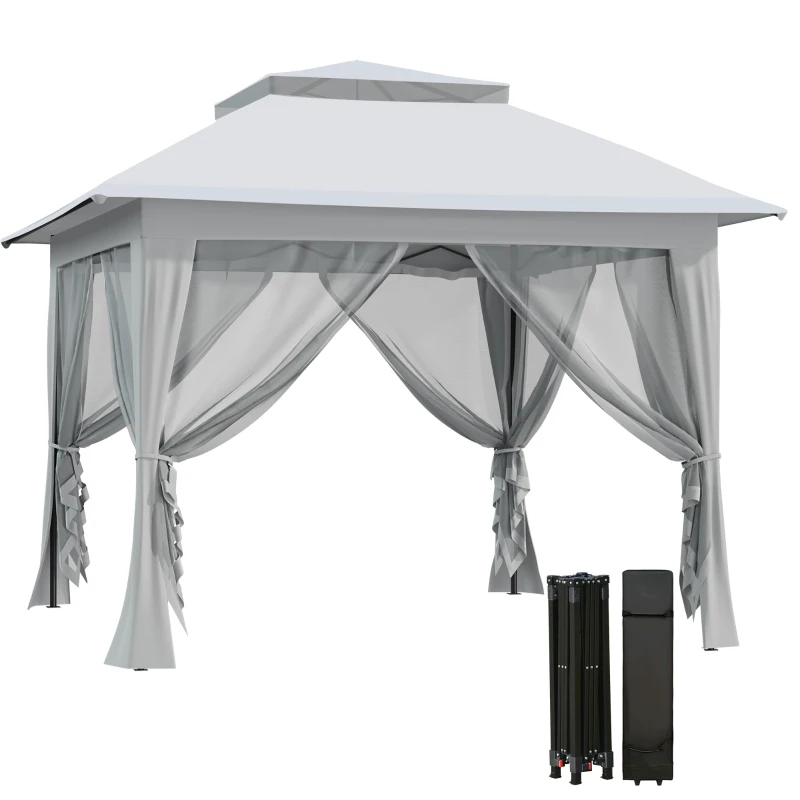 Outsunny 3.6 x 3.6 m Pop-Up Gazebo with Netting and Carry Bag - Height Adjustable Party Tent, Instant Canopy Sun Shade Shelter, Grey