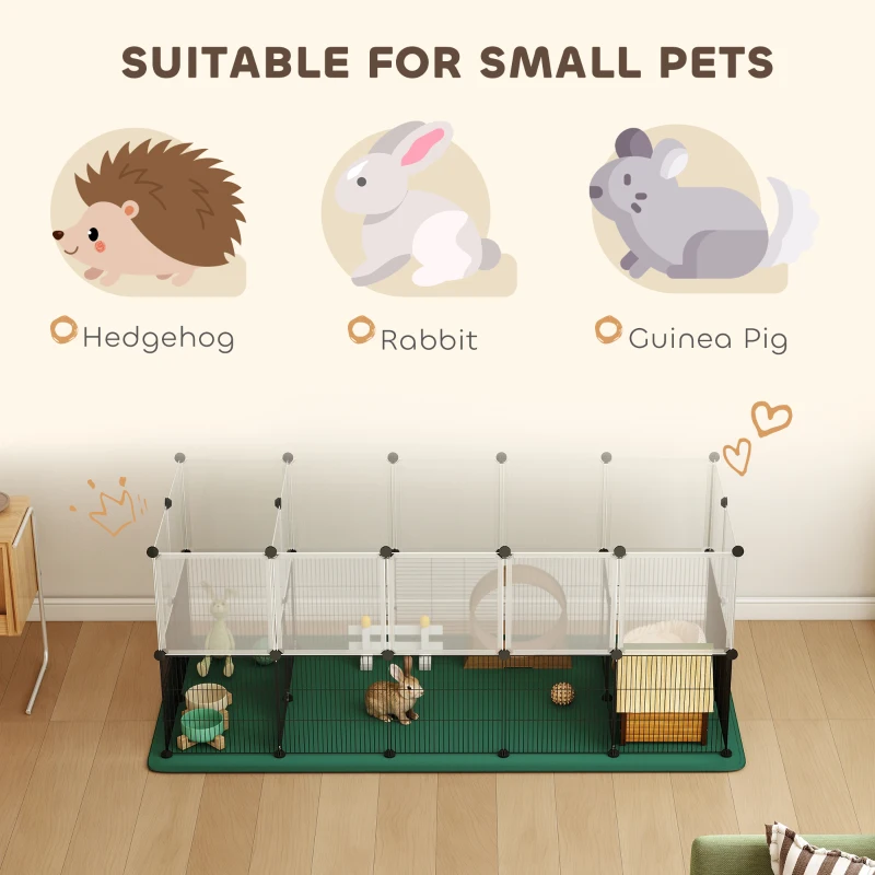 PawHut Pet Playpen with Waterproof Mat, DIY Small Animal Enclosure 34 Panels, Indoor/Outdoor Metal Pet Fence for Guinea Pigs