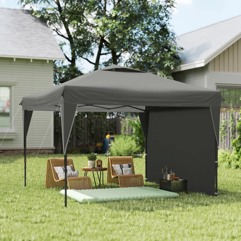 Outsunny Tonnelă/cort barnum de grădină pliant cu panou lateral detașabil + sac de transport, cadru oțel, țesătură Oxford