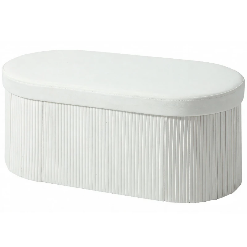 HOMCOM Ławka ze schowkiem, składana pufa tapicerowana z efektem aksamitu do salonu 76 x 38 x 35 cm krem