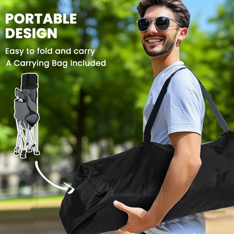 Outsunny 2er Set Campingstuhl faltbar Angelstuhl mit abnehmbar Fußstütze Getränkehalter belastbar 120 kg Grau