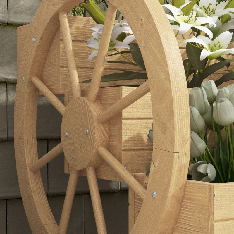 Outsunny Jardinieră pe picioare pătrată Potager 3 etaje cu 2 roți de căruță Lemn de brad, dim. 62L x 61l x 57H cm