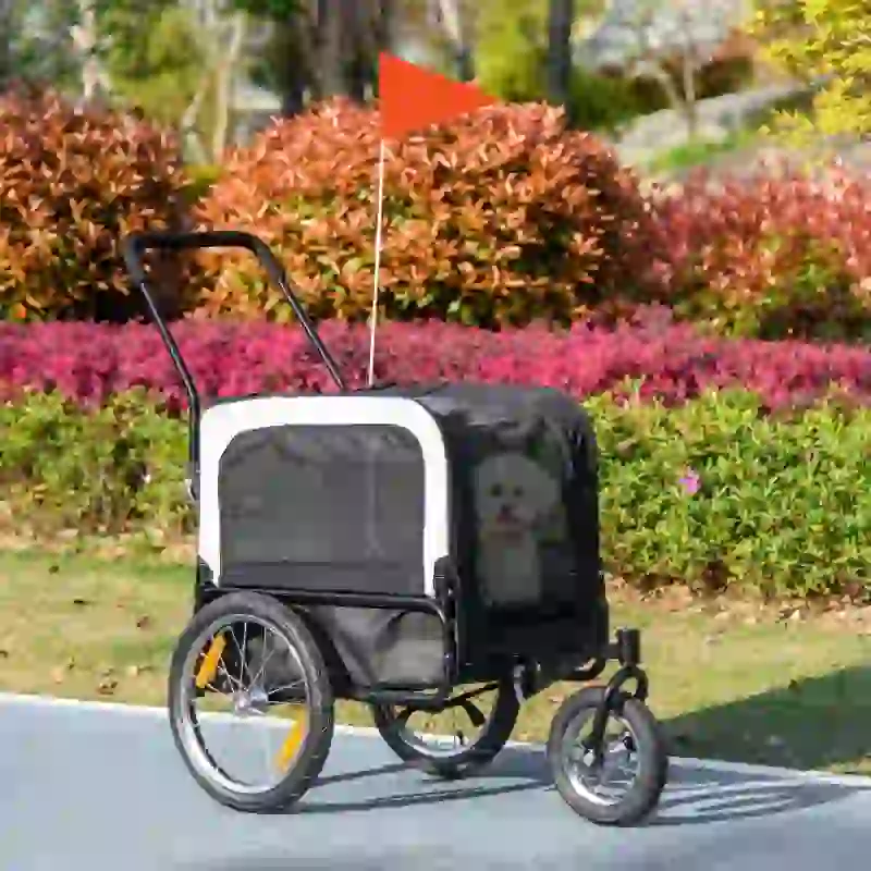 PawHut Remorcă bicicletă jogger 2 în 1 pentru animale de companie steag roată frontală pivotantă reflectoare negru
