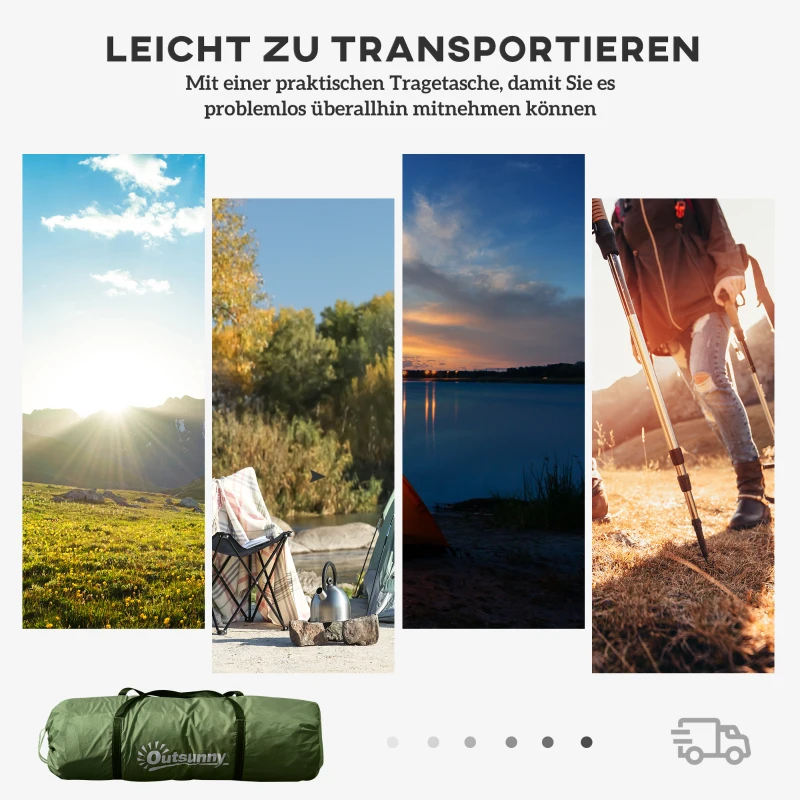 Outsunny Tunnelzelt für 4-6 Personen, Campingzelt mit Tür, Bodenplane, 2000mm wasserdicht Grün