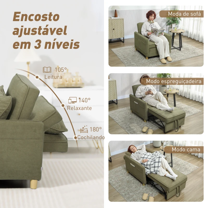 HOMCOM Poltrona Cama Estofado em Veludo Ecológico com Encosto Ajustável 3 Níveis 6 Bolsos Laterais 74x85,5x82 cm Castanho