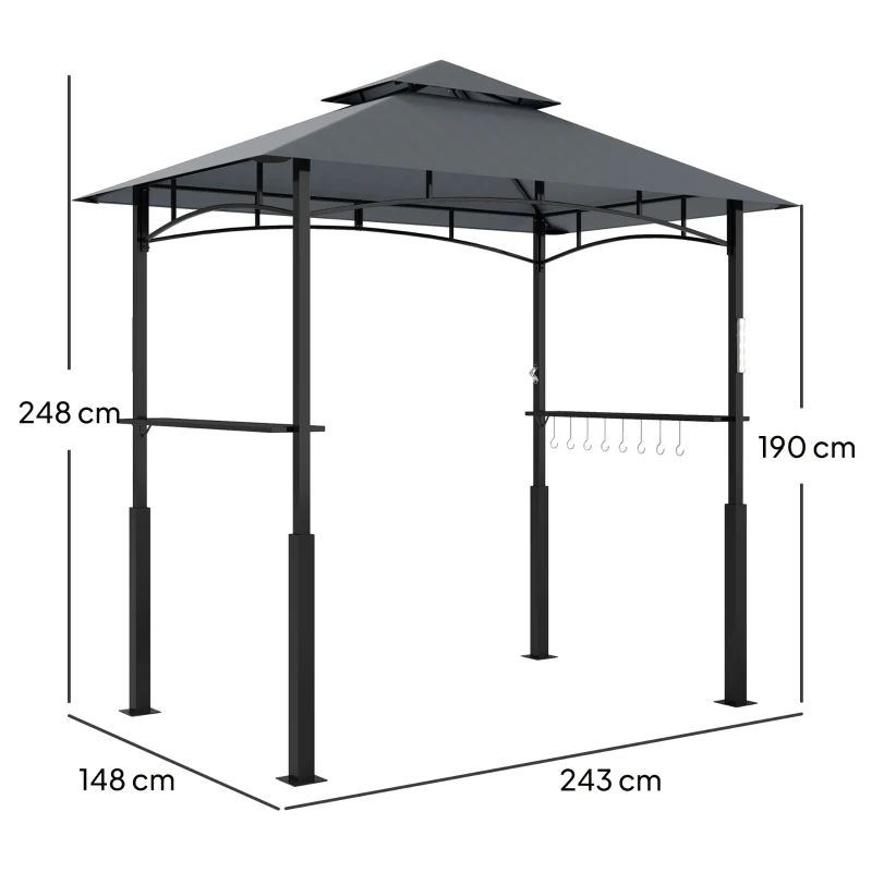 Outsunny Tonelă de grătar cu două niveluri copertină pentru grădină cu lumină LED 240 x 150 x 250 cm gri închis