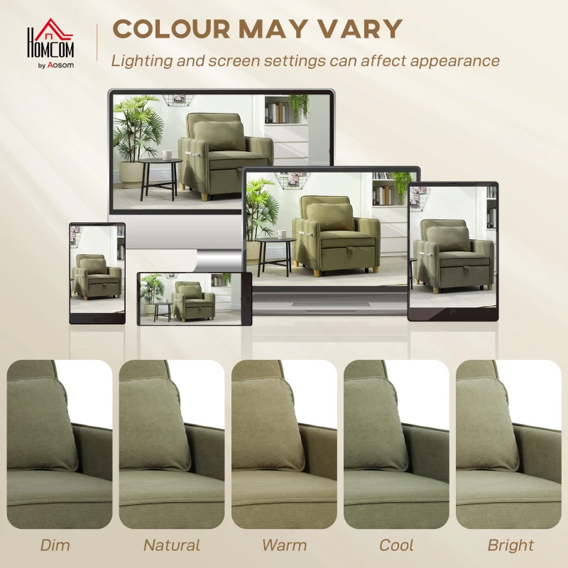 HOMCOM Sillón Cama Individual 3 en 1 Sofá Cama Plegable con Respaldo Ajustable y Cojín para Salón 74x85,5x82 cm Marrón