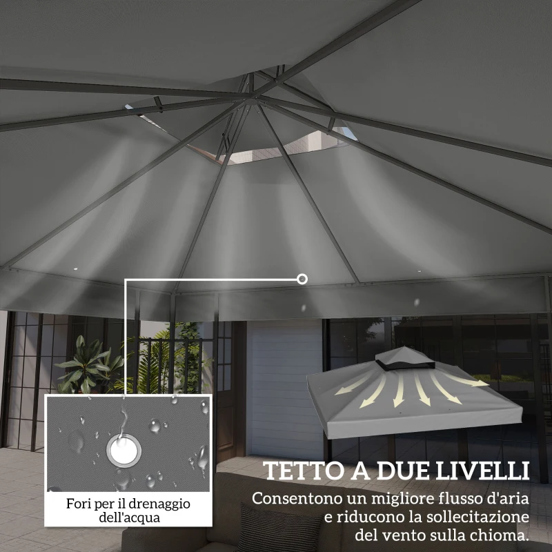 Outsunny Copertura per Gazebo da Giardino 3x3m UPF30+ a 2 Livelli in Poliestere Grigio Scuro