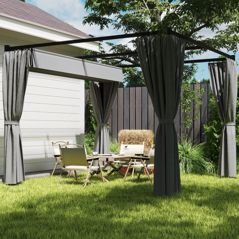 Outsunny Pergola 3 x 3 m Freistehend Terrassenüberdachung mit Schiebedach, 4 Seitenwände UV-beständig Hellgrau