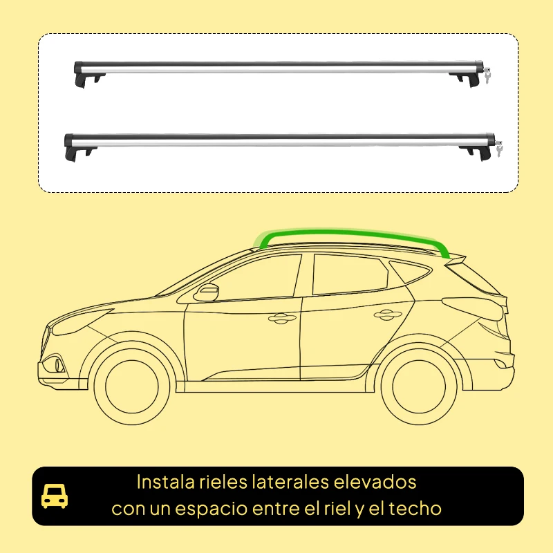 HOMCOM Barras de Techo Universales para Vehículos de Aluminio Bacas Portaequipajes Coche Automóvil Baca para Coche Universales con Cerradura Carga 75 kg 123,5 cm Plata