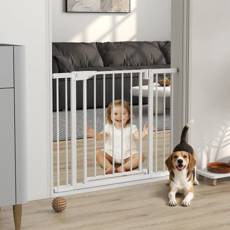 PawHut Barrière de sécurité pour chiens et bébés 76 à 103 cm avec extension fixation par pression sans perçage 76 à 103cm blanc