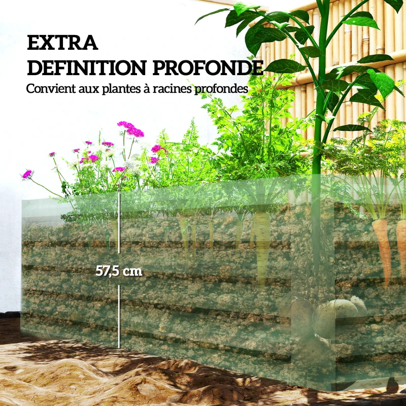 Outsunny Jardinière surélevée en acier galvanisé, lit de jardin avec fond ouvert, 180 x 90 x 57,5 cm, vert clair