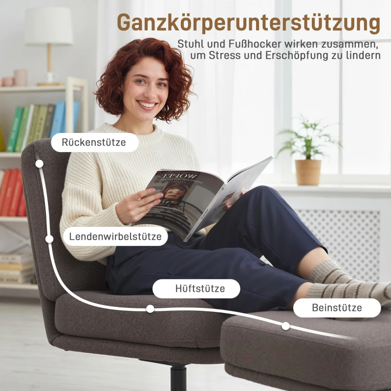 HOMCOM Sessel mit Hocker Drehbar Loungesessel mit Leinenoptik für Wohnzimmer Dunkelgrau