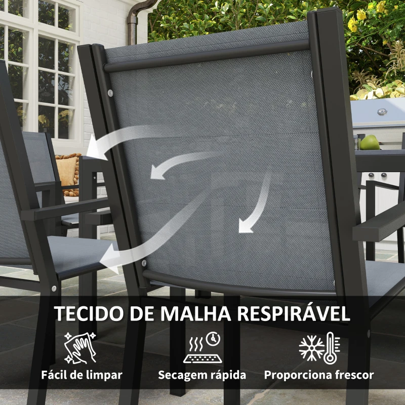 Outsunny Conjunto de Mesa e Cadeiras de Jardim com Cadeiras Empilháveis e Estrutura de Aço para Terraço e Pátio Cinzento Claro