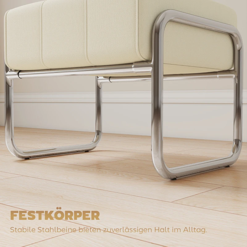 HOMCOM Fußhocker Sitzhocker Dick Gepolstert Hocker mit Chenille-Stoff Stahlbeinen für Schlafzimmer, Beige