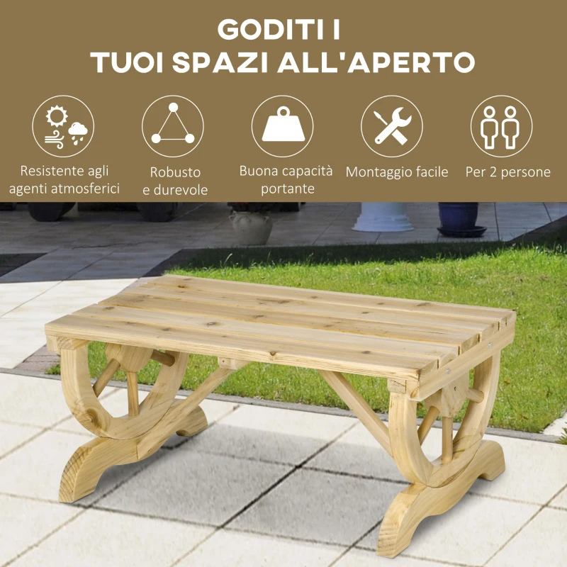 Outsunny Panchina da Giardino 2 Posti a Doghe con Gambe a Ruota di Carro, in Legno, 98x50x39.5 cm, color Legno