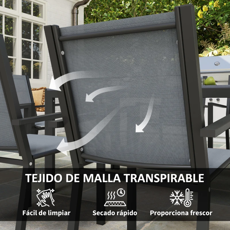 Outsunny Conjunto de Mesa y Sillas Jardín con Sillas Apilables y Marco de Acero para Terraza Patio Gris Claro