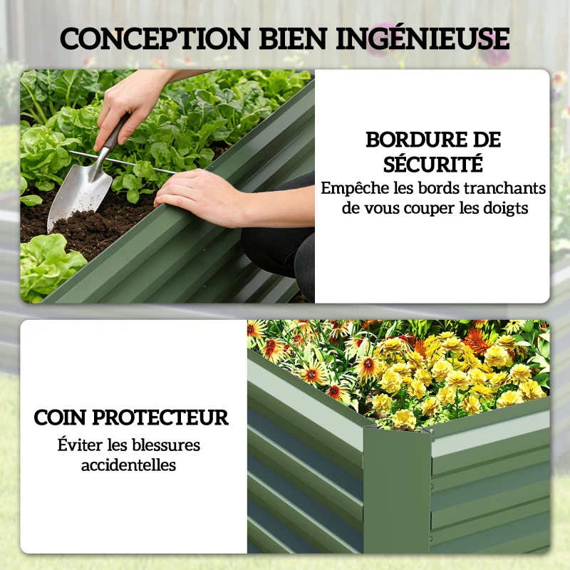 Outsunny Jardinière surélevée en acier galvanisé, lit de jardin avec fond ouvert, 180 x 90 x 57,5 cm, vert clair