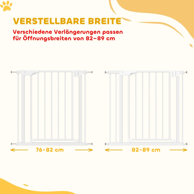 PawHut Treppenschutzgitter Absperrgitter ohne Bohren mit automatische Schließung für Kinder Küche Treppe 76-89 x 76 cm Weiß