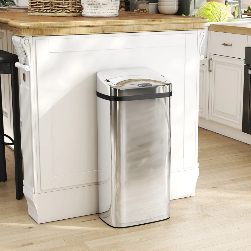 HOMCOM Bidone per Rifiuti da 40L con Sensore per Apertura e Chiusura Automatica, 33x25x70 cm, Argento