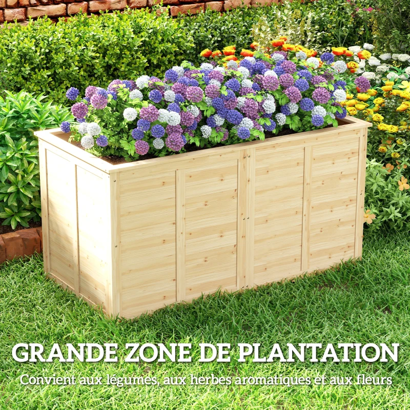 Outsunny Lit de jardin Carré Potager de Jardin surélevé, Fond Ouvert, 152x77x77cm, en bois massif, effet bois naturel