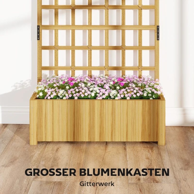 Outsunny Spalier mit Pflanzkasten Holz Blumenkasten mit Drainageloch Rankgitter 90 x 30 x 180 cm Naturholz