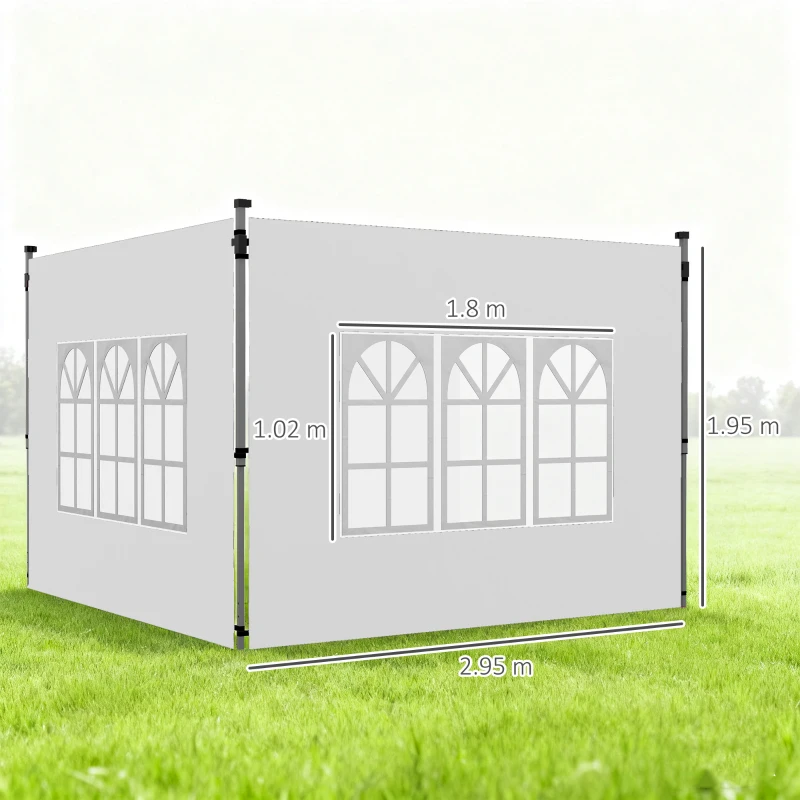 Outsunny Pareti per Gazebo 3x3 o 3x4 con Finestrelle Incluse, in Plastica e Tessuto Oxford, 295x195 cm, Bianco