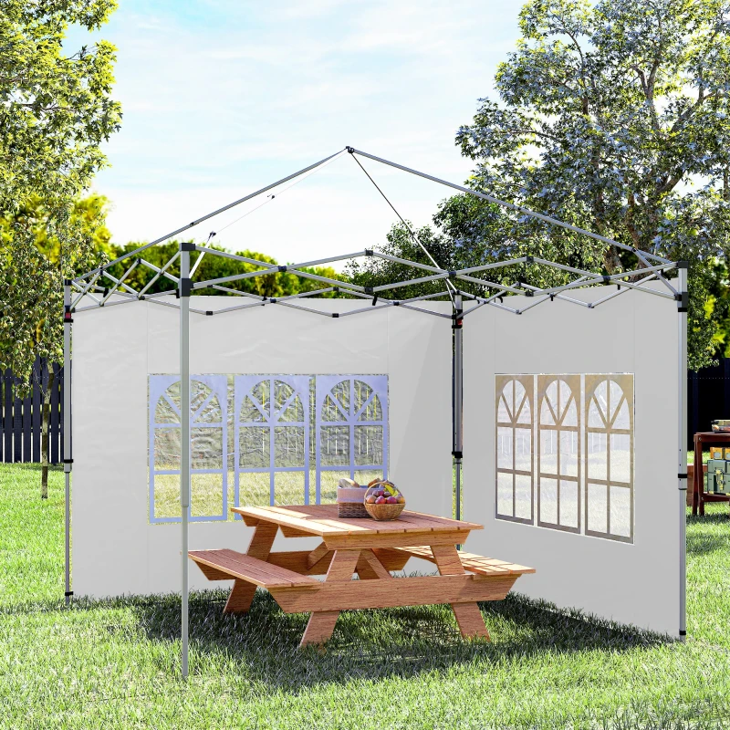 Outsunny Pareti per Gazebo 3x3 o 3x4 con Finestrelle Incluse, in Plastica e Tessuto Oxford, 295x195 cm, Bianco