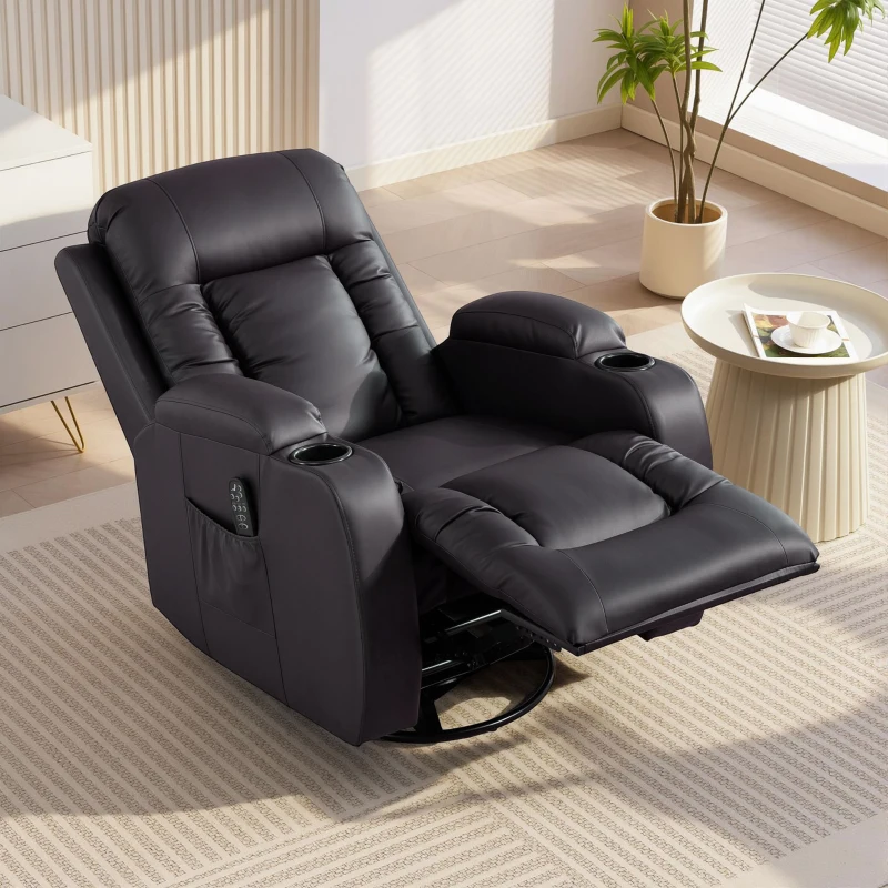 HOMCOM Fauteuil inclinable de massage et chauffage, fauteuil de relaxation, dossier réglable, pivotant 360°, 82x99x103cm, marron
