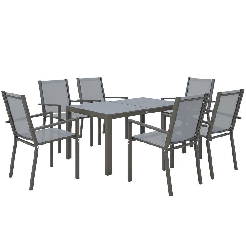 Outsunny Set da Giardino con 6 Sedie Impilabili e Tavolo da Pranzo Rettangolare, Grigio Chiaro