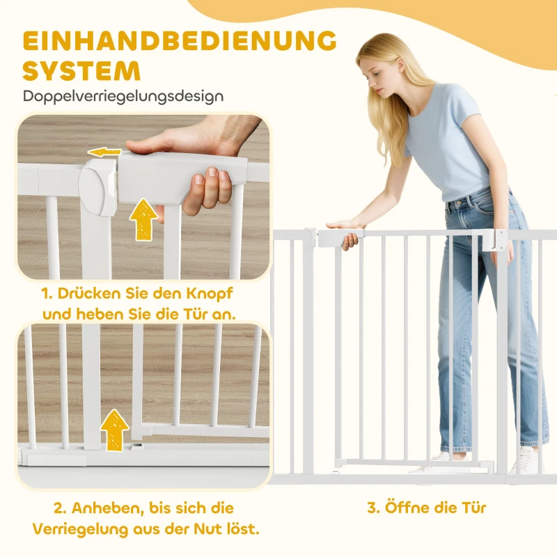 PawHut Treppenschutzgitter Absperrgitter ohne Bohren mit automatische Schließung für Kinder Küche Treppe 76-103 x 76 cm Weiß