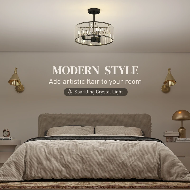 HOMCOM Crystal Ceiling Light, Semi Flush Mount Modern Crystal Chandelier Ceiling Light, E14 Base 3-Lights, Bulbs Not Included