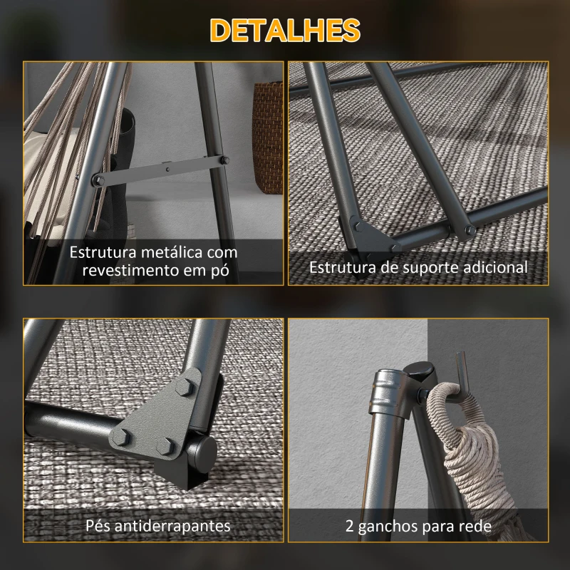 Outsunny Suporte para Cama Rede Dobrável 2 em 1 Suporte para Cadeira Suspensa com Estrutura Metálica e Bolsa de Transporte Preto