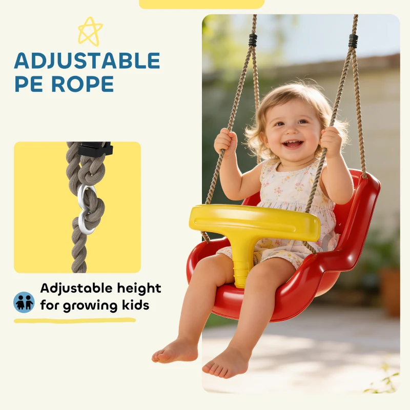 AIYAPLAY Babyschaukel verstellbar Mitwachsend Babysitz mit Rückenlehne, Sicherheitsgeländer, für Kinder von 9-36 Monaten, Rot