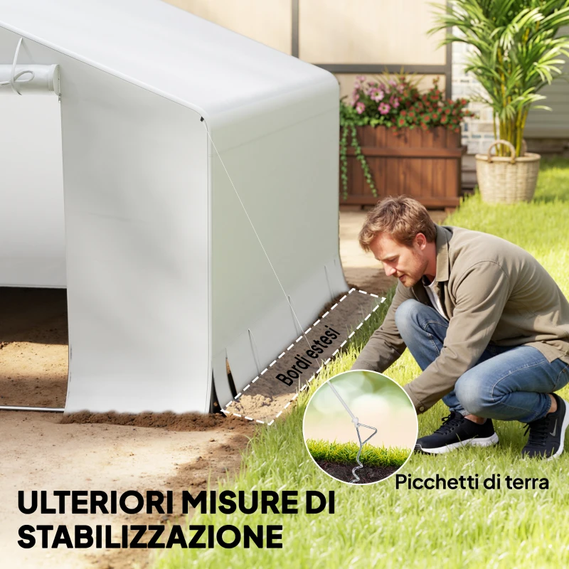 Outsunny Capanno da Giardino e Tenda Garage 3x3 m Impermeabile con Porta Avvolgibile, Metallo e PE, Bianco