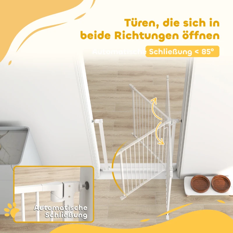 PawHut Treppenschutzgitter Absperrgitter ohne Bohren mit automatische Schließung für Kinder Küche Treppe 76-80 x 76 cm Weiß