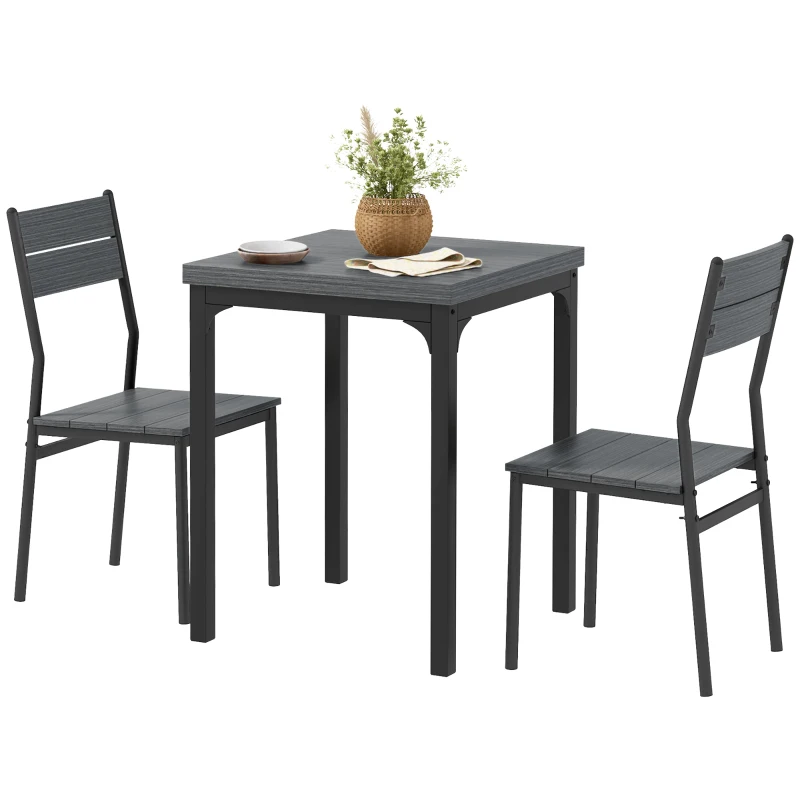 HOMCOM Conjunto de jantar 3 peças, Conjunto de mesa de jantar, 1 mesa, 2 cadeiras, MDF+Metal, Cinza